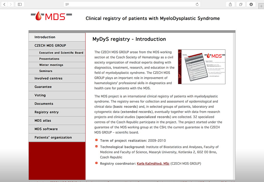 MDS: klinický registr pacientů s myelodysplastickým syndromem
