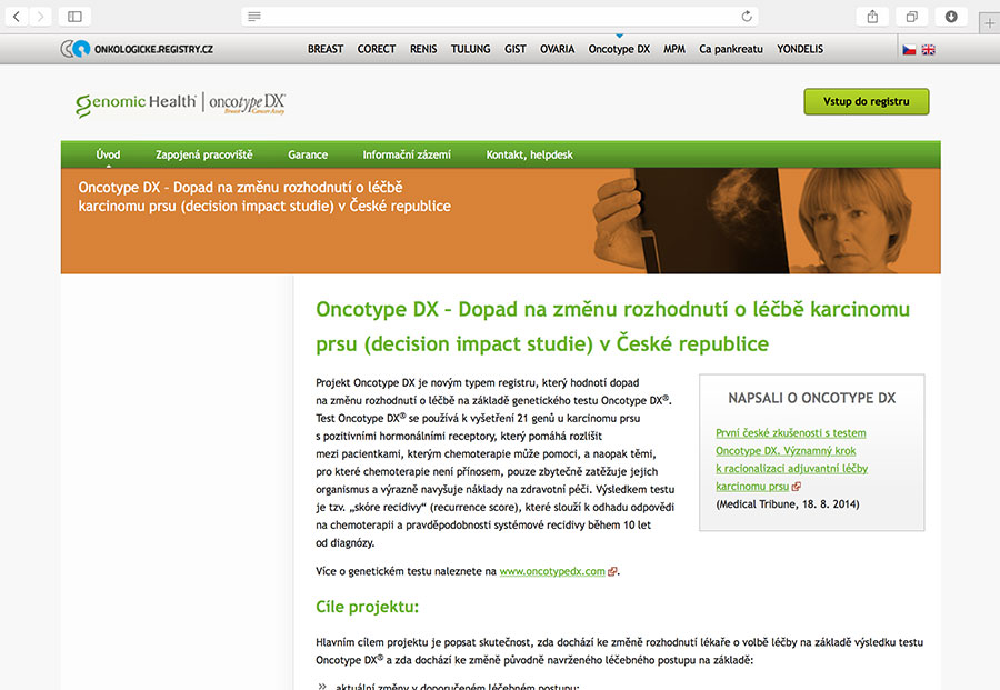 Oncotype DX: registr hodnotící dopad na změnu rozhodnutí o léčbě karcinomu prsu v České republice (decision impact study)