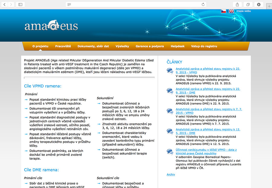 AMADEUS: klinický registr pacientů s věkem podmíněnou makulární degenerací (VPMD) nebo diabetickým makulárním edémem (DME), kteří jsou léčeni nákladnou anti-VEGF léčbou