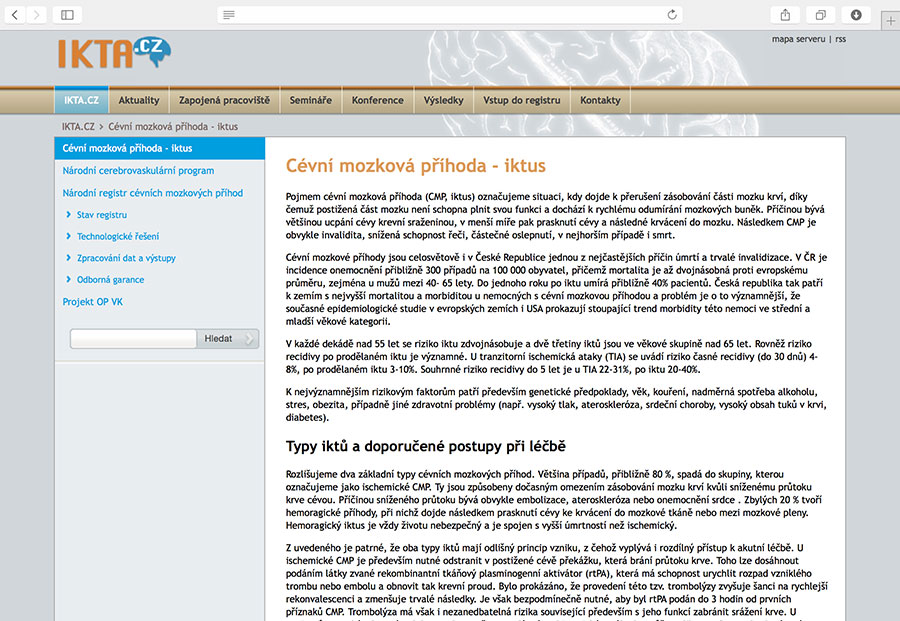 IKTA.CZ: celonárodní registr pacientů s cévní mozkovou příhodou