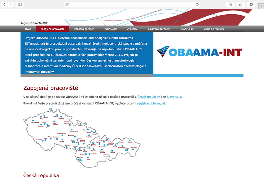 OBAAMA-INT: prospektivní observační mezinárodní multicentrická studie zaměřená na anesteziologickou praxi v porodnictví