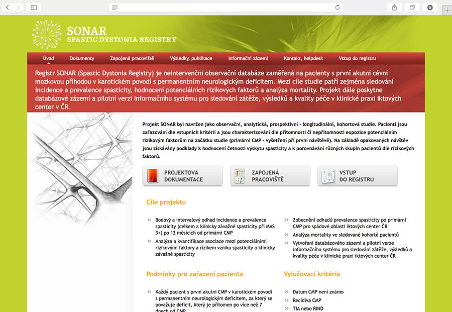 SONAR: registr pacientů s první akutní CMP v karotickém povodí s permanentním neurologickým deficitem